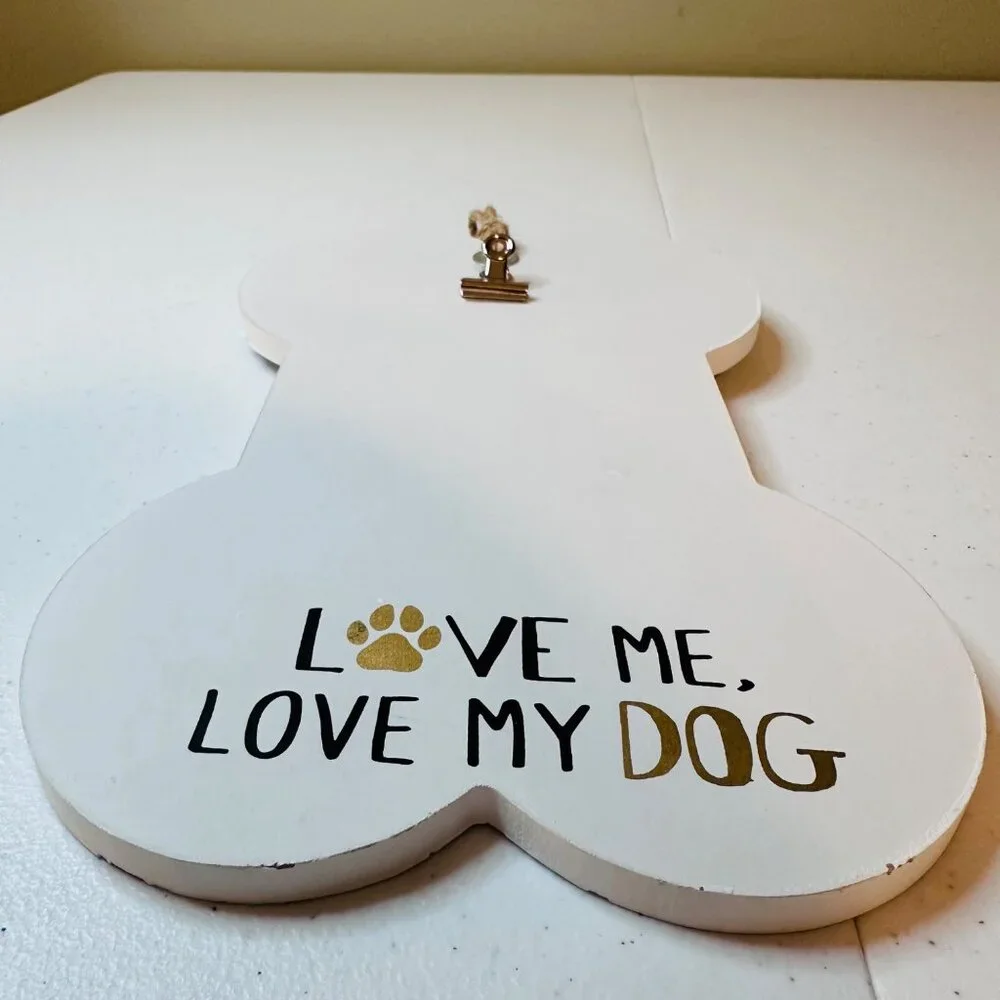 Dog Decoration Bone-Shaped Picture Holder LOVE ME LOVE MY DOG Valentines Day